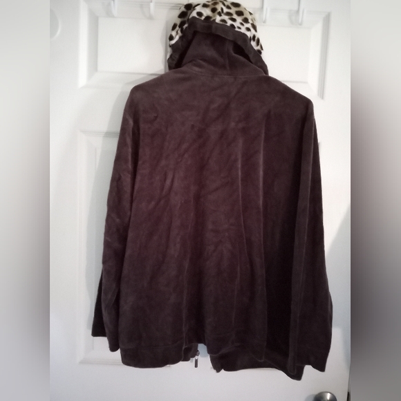 Ms Lee Vintage Animal Leopard Print Velour Tracksuit Hoodie Jacket - Size: 2X - Picture 4 of 5